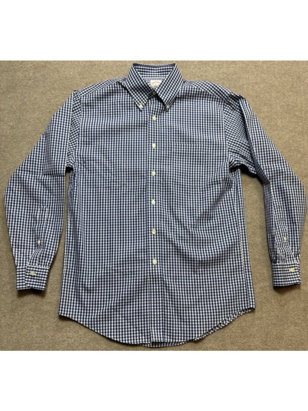 Brooks Brothers Shirt Small 346 100% Cotton White Blue Plaid Summer Shirt EUC